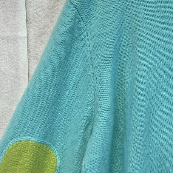 TALBOTS WOMAN Sweater 1X Aqua Blue V-Neck Merino Wool Angora Cashmere Elbow Patc - Picture 11 of 14